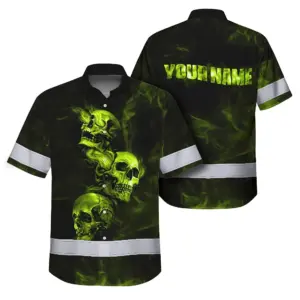 Hi Vis Hawaiian Shirt Reflective Skull With Smoke Custom Name Safety Workwear
