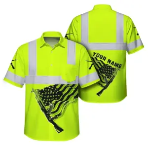 Hi Vis Hawaiian Shirt Reflective Tapes Black Lime Neon Gun US Flag