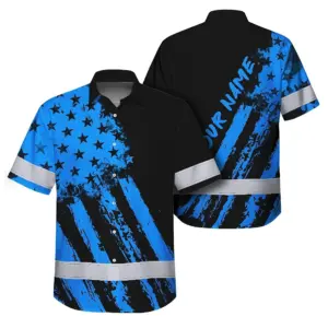Hi Vis Hawaiian Shirt Reflective Tapes Blue Neon And Black US Flag