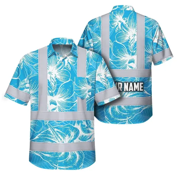 hi-vis-hawaiian-shirt-reflective-tapes-blue-neon-flowers-custom-name-311e2.webp