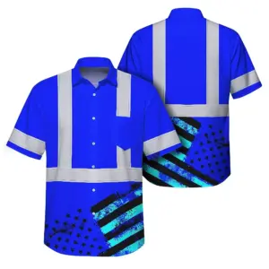 Hi Vis Hawaiian Shirt Reflective Tapes Blue USA Flag Safety Workwear