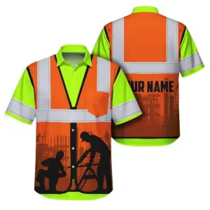 Hi Vis Hawaiian Shirt Reflective Tapes Carpenter Custom Name Safety Workwear