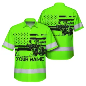 Hi Vis Hawaiian Shirt Reflective Tapes Green Loader Operator Custom Name