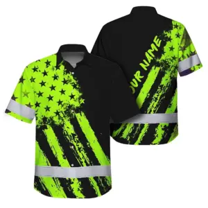 Hi Vis Hawaiian Shirt Reflective Tapes Green Neon And Black US Flag