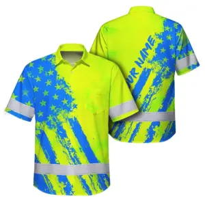 Hi Vis Hawaiian Shirt Reflective Tapes Green Neon And Blue US Flag Custom