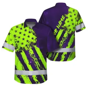 Hi Vis Hawaiian Shirt Reflective Tapes Green Neon And Violet US Flag Custom