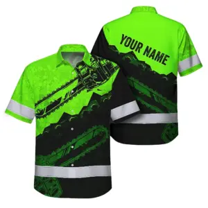 Hi Vis Hawaiian Shirt Reflective Tapes Green Neon Chainsaw Logger Custom