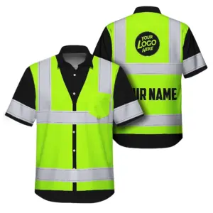 Hi Vis Hawaiian Shirt Reflective Tapes Green Neon Custom Name And Logo