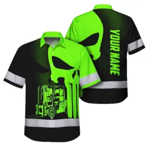 Hi Vis Hawaiian Shirt Reflective Tapes Operator Skull With Shadow Forklift Custom