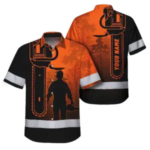 Hi Vis Hawaiian Shirt Reflective Tapes Orange Chainsaw Logger Custom Name Safety