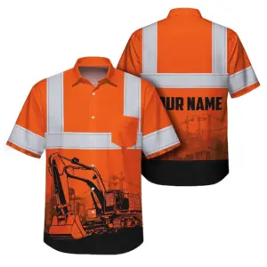 Hi Vis Hawaiian Shirt Reflective Tapes Orange Excavator Operator Custom Name