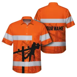 Hi Vis Hawaiian Shirt Reflective Tapes Orange Lineman Custom Name Safety Workwear