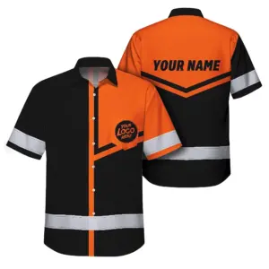 Hi Vis Hawaiian Shirt Reflective Tapes Orange Neon Uniform Custom Name And Logo