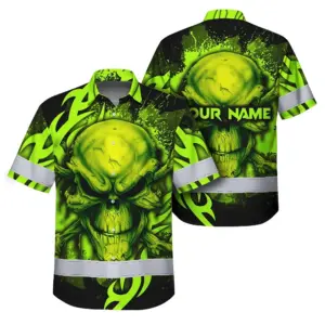 Hi Vis Hawaiian Shirt Reflective Tapes Paint Flakes Skull Custom Name Safety