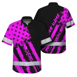 Hi Vis Hawaiian Shirt Reflective Tapes Pink Neon And Black US Flag