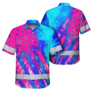 Hi Vis Hawaiian Shirt Reflective Tapes Pink Neon And Blue US Flag Custom