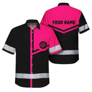 Hi Vis Hawaiian Shirt Reflective Tapes Pink Neon Uniform Custom Name And Logo