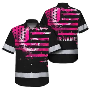 Hi Vis Hawaiian Shirt Reflective Tapes Pink Tie Dye US Flag Custom Name