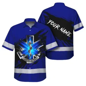 Hi Vis Hawaiian Shirt Reflective Tapes Scratch On Call For Life Custom Name Safety Workwear