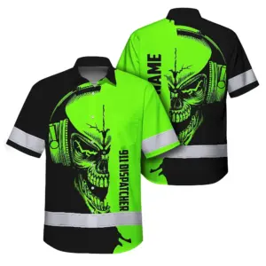 Hi Vis Hawaiian Shirt Reflective Tapes Skull With Headphone Custom Name