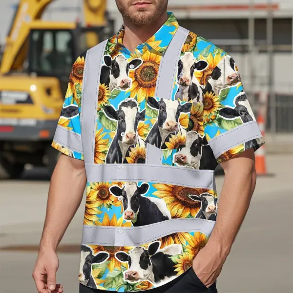 hi-vis-hawaiian-shirt-reflective-tapes-sunflower-cow-custom-name-67d78.webp