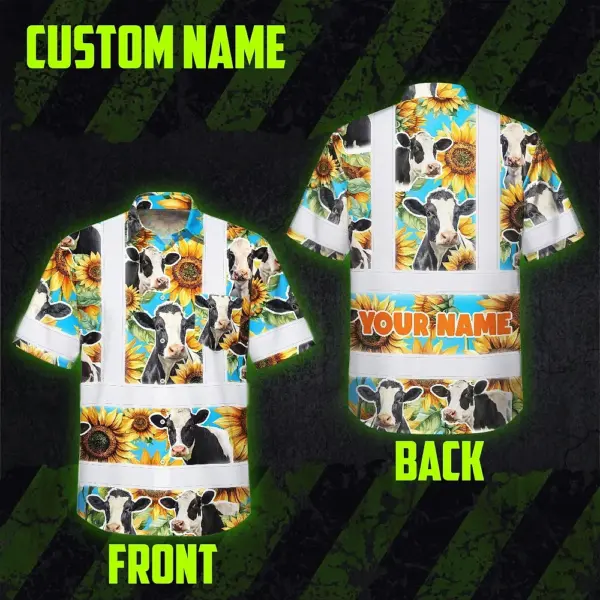 hi-vis-hawaiian-shirt-reflective-tapes-sunflower-cow-custom-name-98a64.webp