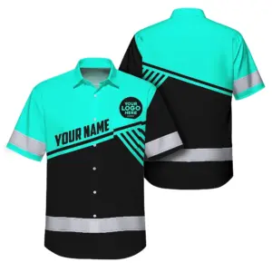 Hi Vis Hawaiian Shirt Reflective Tapes Uniform Mint Neon Custom Logo And Name