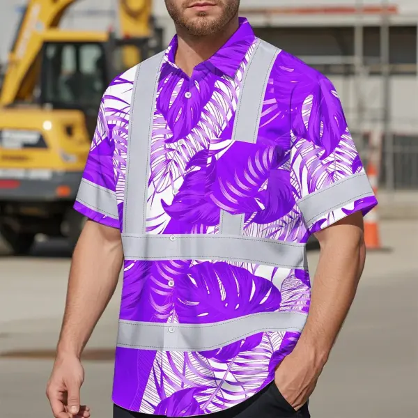 hi-vis-hawaiian-shirt-reflective-tapes-violet-neon-flowers-custom-a4377.webp