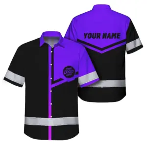 Hi Vis Hawaiian Shirt Reflective Tapes Violet Neon Uniform Custom Name And Logo