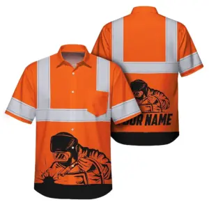 Hi Vis Hawaiian Shirt Reflective Tapes Welder Custom Name Safety Workwear