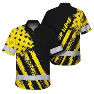 Hi Vis Hawaiian Shirt Reflective Tapes Yellow Neon And Black US Flag
