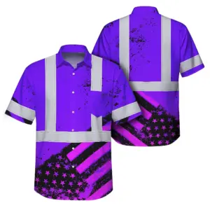Hi Vis Hawaiian Shirt Reflective Violet US Flag Paint Safety Workwear