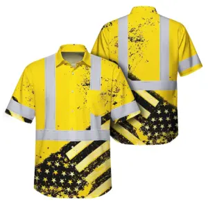 Hi Vis Hawaiian Shirt Reflective Yellow US Flag Paint Safety Workwear