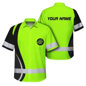 Hi Vis Hawaiian Shirt Uniform Company Reflective Green Neon Custom Name And Logo