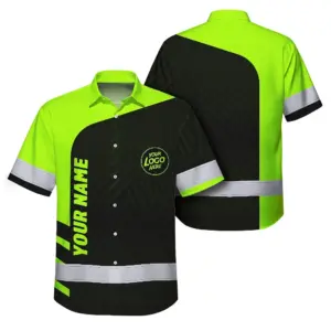 Hi Vis Hawaiian Shirt Uniform Reflective Black Green Neon 2 Custom Name And Logo