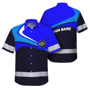 Hi Vis Hawaiian Shirt Uniform Reflective Blue Neon Custom Name And Logo Safety