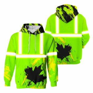 Hi Vis Hoodie Reflective Green Canada Flag Safety Workwear