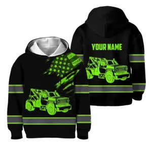 Hi Vis Hoodie Reflective Tapes Black Tow Truck Driver Custom Name For Kids