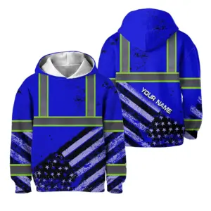 Hi Vis Hoodie Reflective Tapes Blue US Flag Paint Custom Name For Kids
