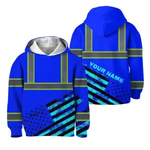 Hi Vis Hoodie Reflective Tapes Blue USA Flag Custom Name For Kids
