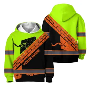 Hi Vis Hoodie Reflective Tapes Green Bricklayer Custom Name For Kids
