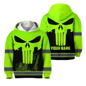Hi Vis Hoodie Reflective Tapes Green Excavator Operator Custom Name For Kids