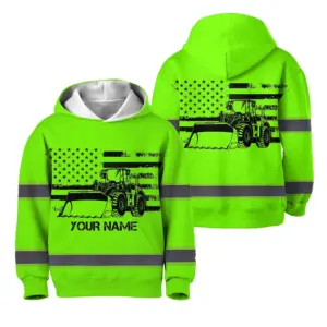 Hi Vis Hoodie Reflective Tapes Green Loader Operator Custom Name For Kids