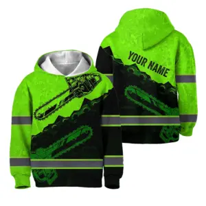 Hi Vis Hoodie Reflective Tapes Green Neon Chainsaw Logger Custom Name For Kids