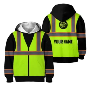 Hi Vis Hoodie Reflective Tapes Green Neon Custom Name For Kids