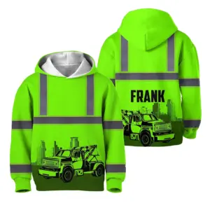 Hi Vis Hoodie Reflective Tapes Green Tow Truck Driver Custom Name For Kids