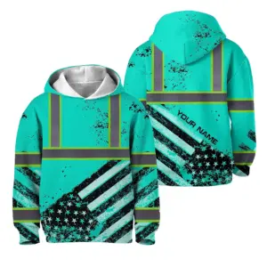 Hi Vis Hoodie Reflective Tapes Mint US Flag Paint Custom Name For Kids