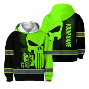 Hi Vis Hoodie Reflective Tapes Operator Skull With Shadow Forklift Custom Name For Kids