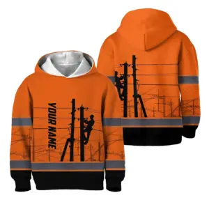 Hi Vis Hoodie Reflective Tapes Orange Electrician Custom Name For Kids