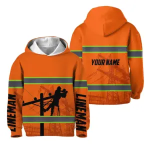 Hi Vis Hoodie Reflective Tapes Orange Lineman Custom Name For Kids